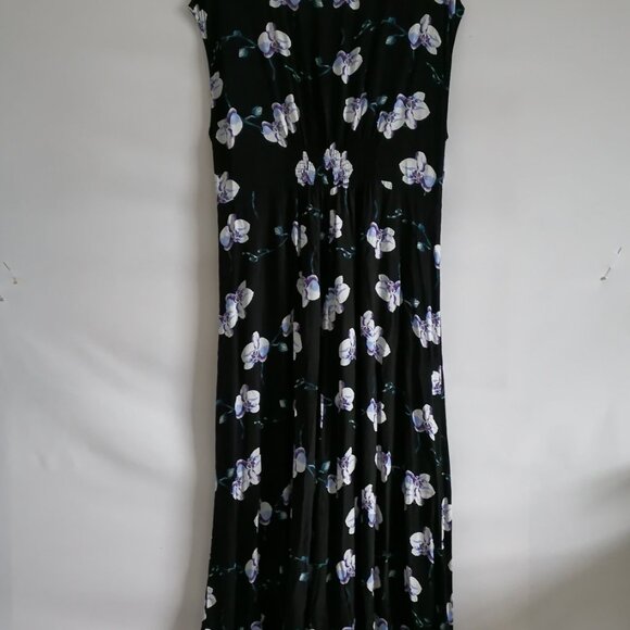 Ellos Women's Black Cap Sleeve Floral Tie-Front Silhouette Maxi Dress Size 16 - Picture 4 of 8